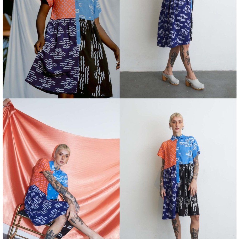 Vibrant Blue and Orange A-Line Midi Dress